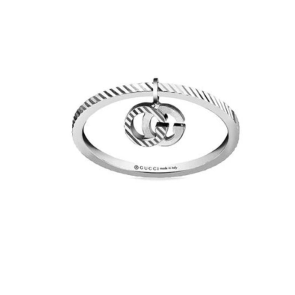 GUCCI Running G Ring with GG Charm in 18K White Gold